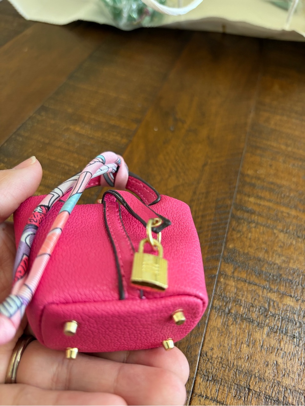 Hot Pink Mini Tote Bag with Gold Padlock - Picture 2 of 6